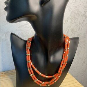 Orang and Gold Hippi Stretch Necklace set of 2